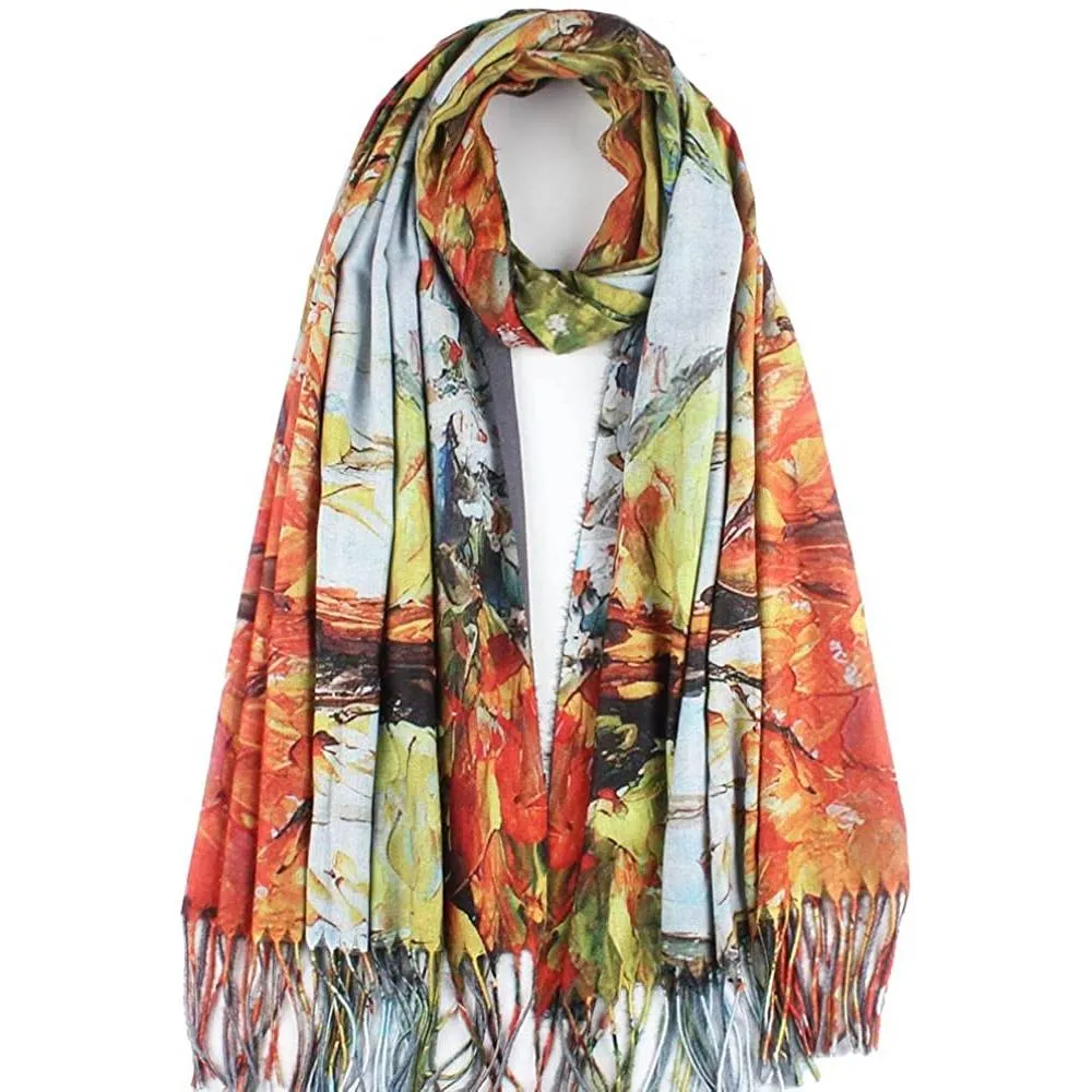 Soft Cashmere Feel Scarf For Women Elegant Art Print Winter Warm Scarves Large Shawl Wrap Monet Klimt Van Gogh Gifts | Multiple Colors