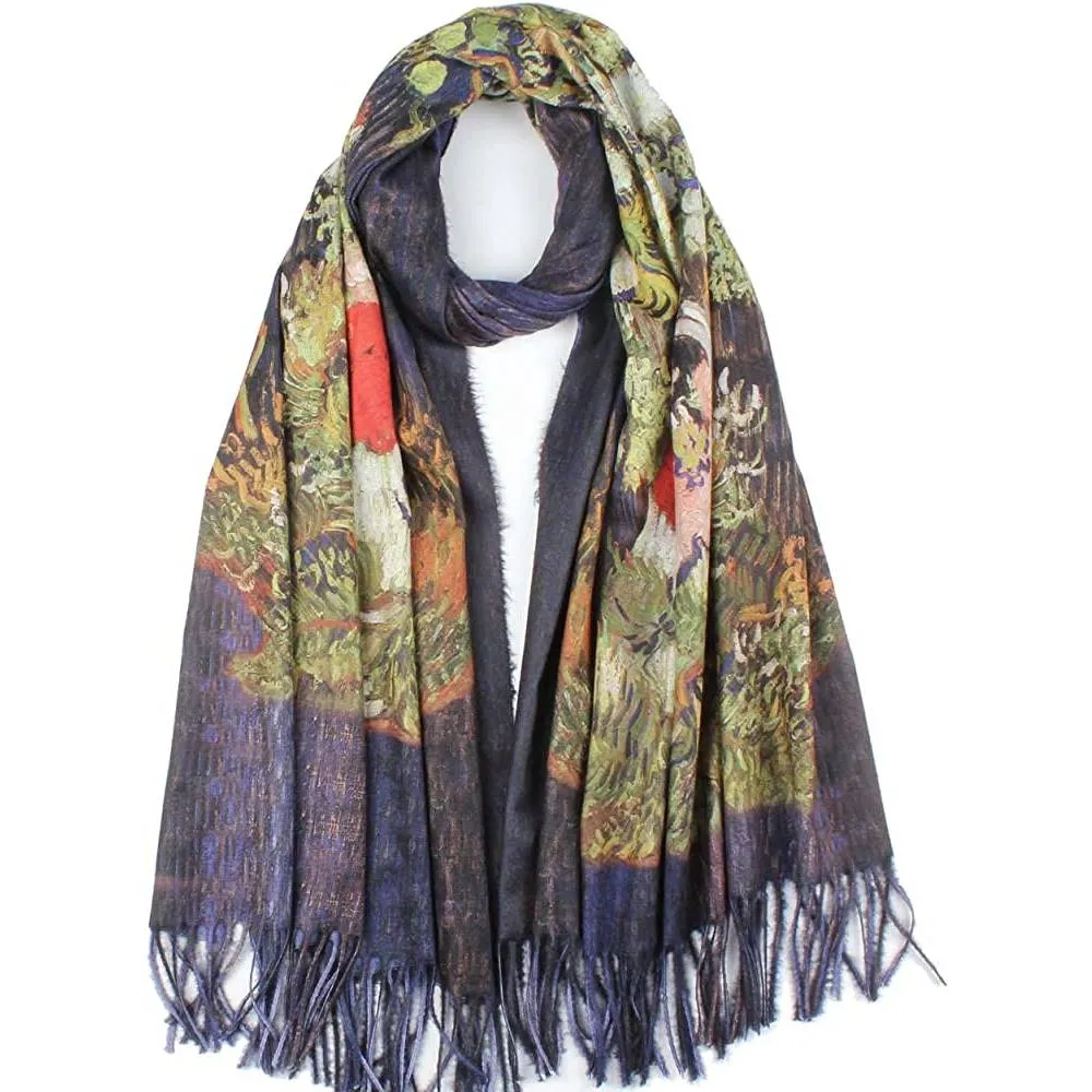Soft Cashmere Feel Scarf For Women Elegant Art Print Winter Warm Scarves Large Shawl Wrap Monet Klimt Van Gogh Gifts | Multiple Colors