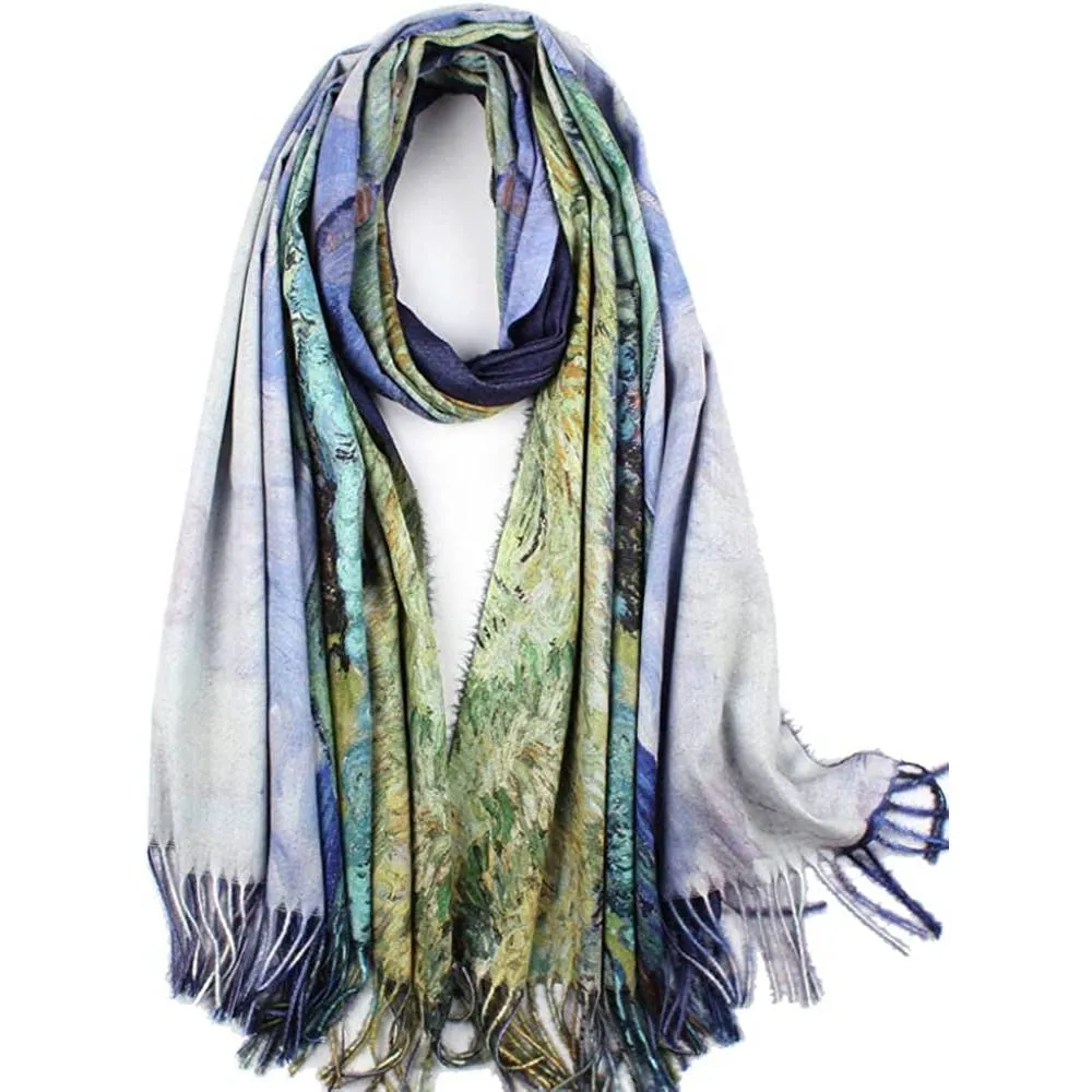 Soft Cashmere Feel Scarf For Women Elegant Art Print Winter Warm Scarves Large Shawl Wrap Monet Klimt Van Gogh Gifts | Multiple Colors