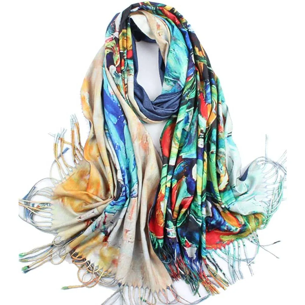Soft Cashmere Feel Scarf For Women Elegant Art Print Winter Warm Scarves Large Shawl Wrap Monet Klimt Van Gogh Gifts | Multiple Colors