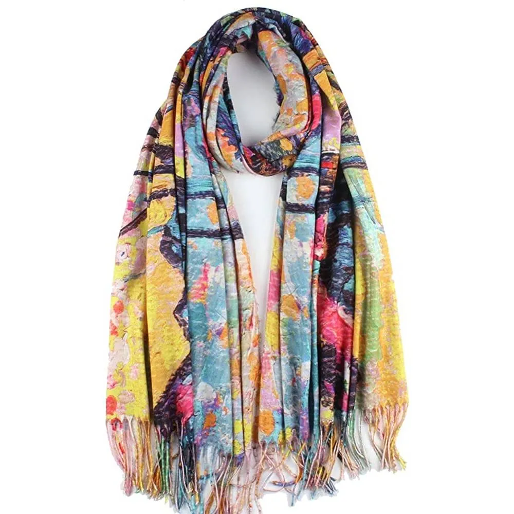 Soft Cashmere Feel Scarf For Women Elegant Art Print Winter Warm Scarves Large Shawl Wrap Monet Klimt Van Gogh Gifts | Multiple Colors