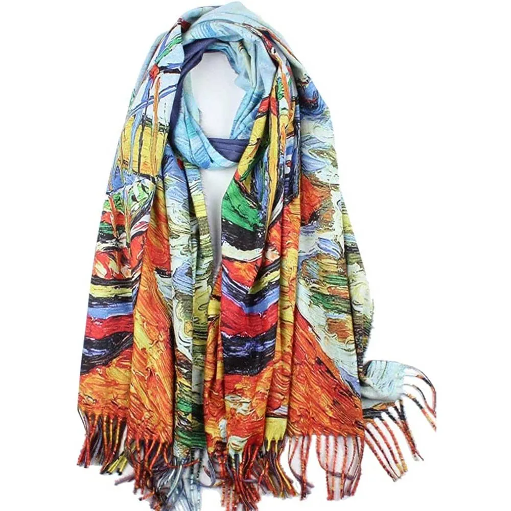 Soft Cashmere Feel Scarf For Women Elegant Art Print Winter Warm Scarves Large Shawl Wrap Monet Klimt Van Gogh Gifts | Multiple Colors