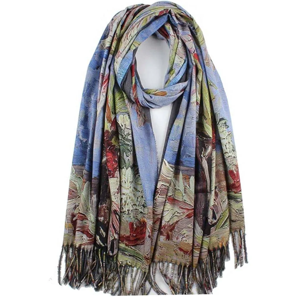 Soft Cashmere Feel Scarf For Women Elegant Art Print Winter Warm Scarves Large Shawl Wrap Monet Klimt Van Gogh Gifts | Multiple Colors