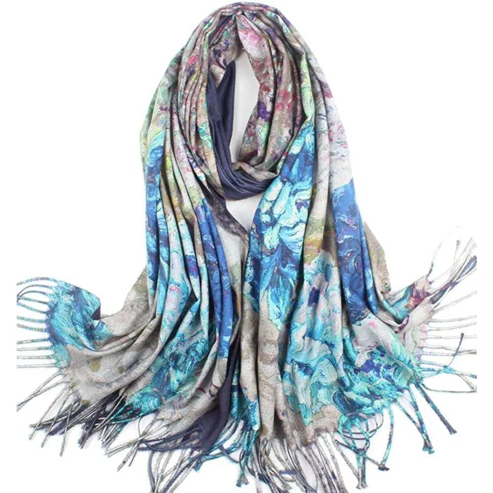 Soft Cashmere Feel Scarf For Women Elegant Art Print Winter Warm Scarves Large Shawl Wrap Monet Klimt Van Gogh Gifts | Multiple Colors