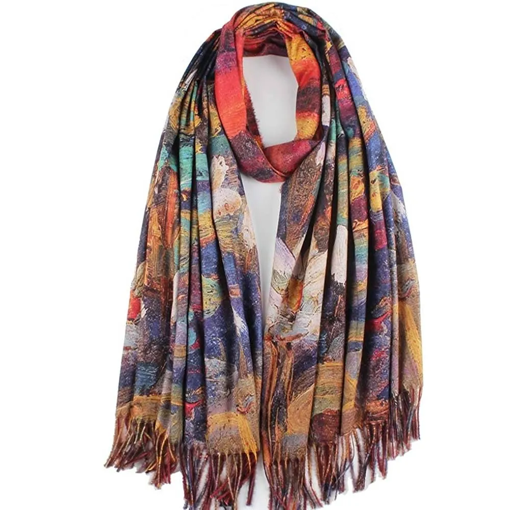 Soft Cashmere Feel Scarf For Women Elegant Art Print Winter Warm Scarves Large Shawl Wrap Monet Klimt Van Gogh Gifts | Multiple Colors