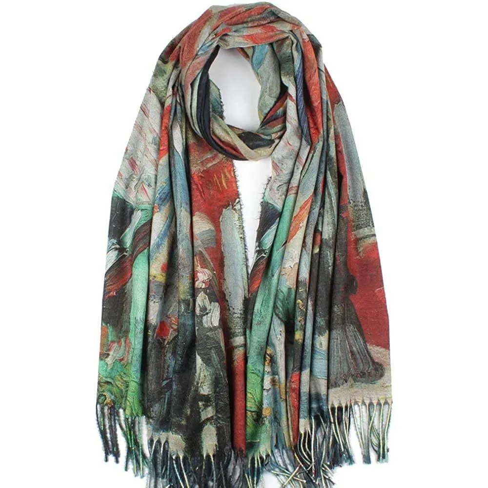 Soft Cashmere Feel Scarf For Women Elegant Art Print Winter Warm Scarves Large Shawl Wrap Monet Klimt Van Gogh Gifts | Multiple Colors