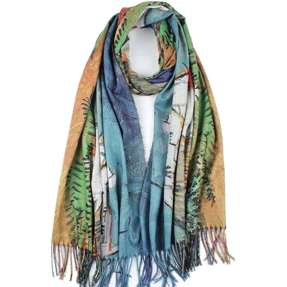 Soft Cashmere Feel Scarf For Women Elegant Art Print Winter Warm Scarves Large Shawl Wrap Monet Klimt Van Gogh Gifts | Multiple Colors