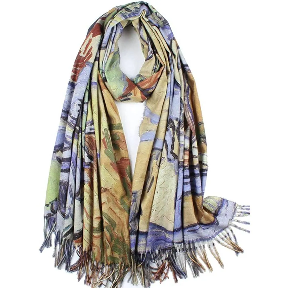 Soft Cashmere Feel Scarf For Women Elegant Art Print Winter Warm Scarves Large Shawl Wrap Monet Klimt Van Gogh Gifts | Multiple Colors