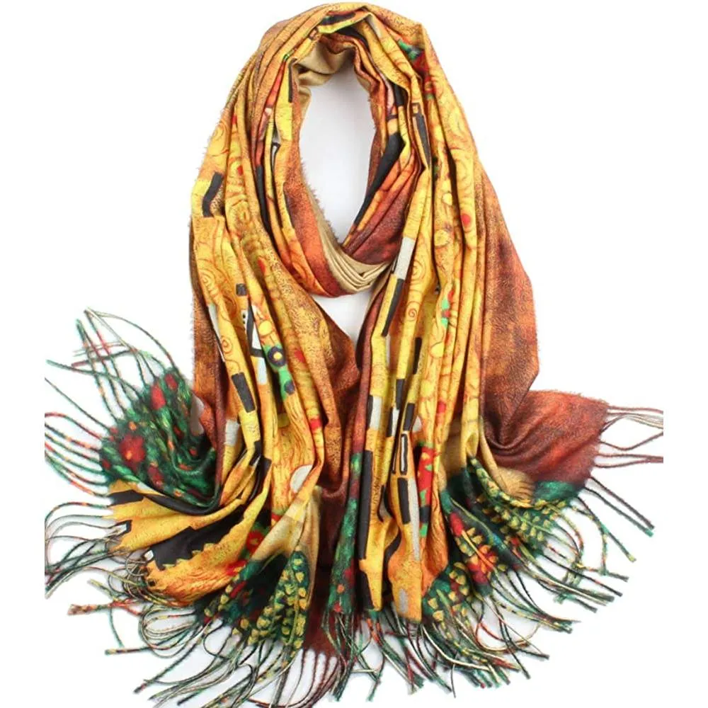 Soft Cashmere Feel Scarf For Women Elegant Art Print Winter Warm Scarves Large Shawl Wrap Monet Klimt Van Gogh Gifts | Multiple Colors