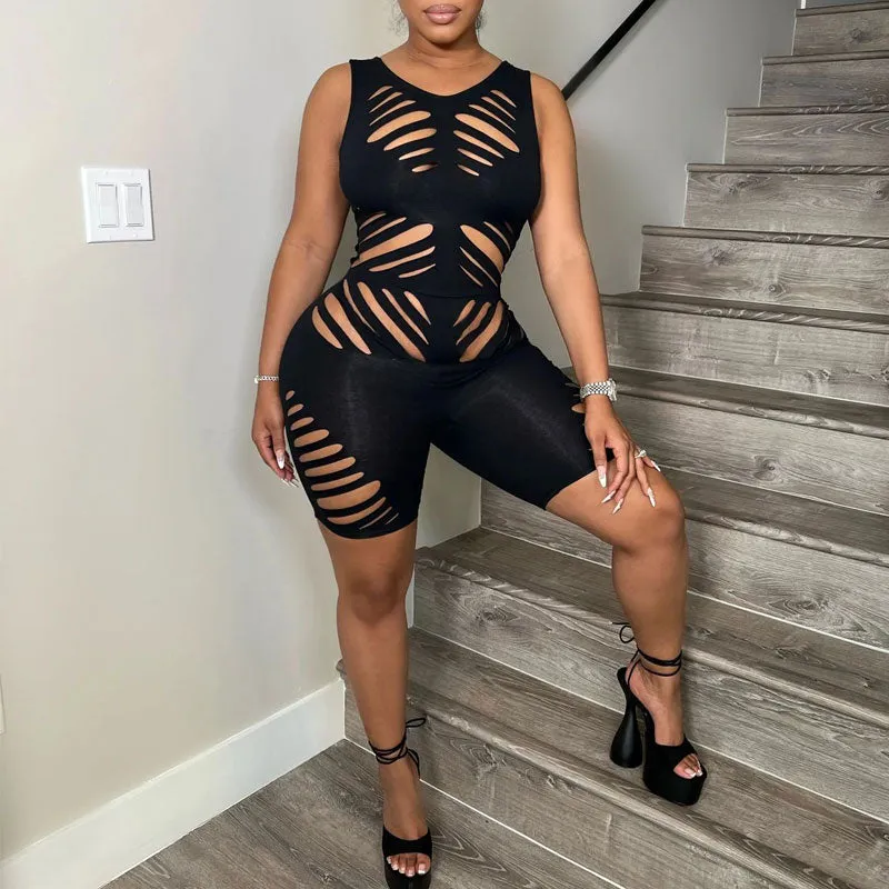 Solid Sleeveless Cut Out Romper