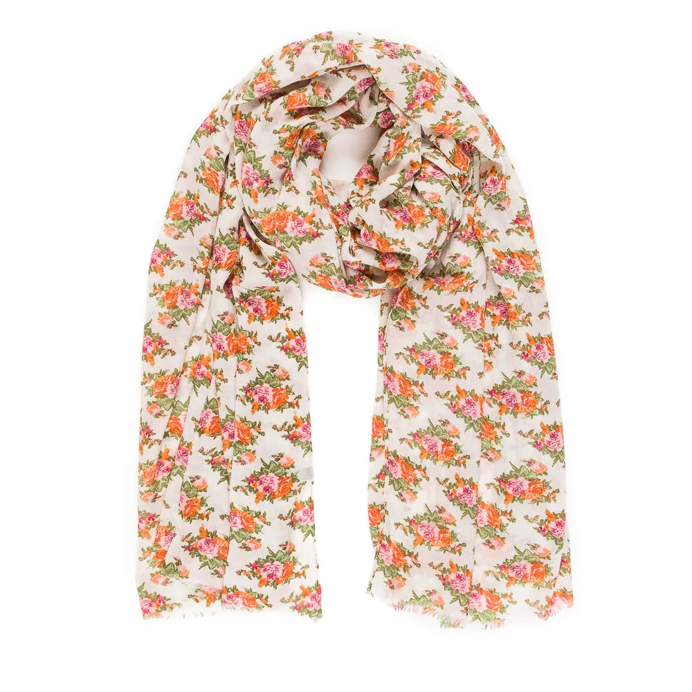 Spanish Design Printed Viscose Scarf (Beige Orange Flower)