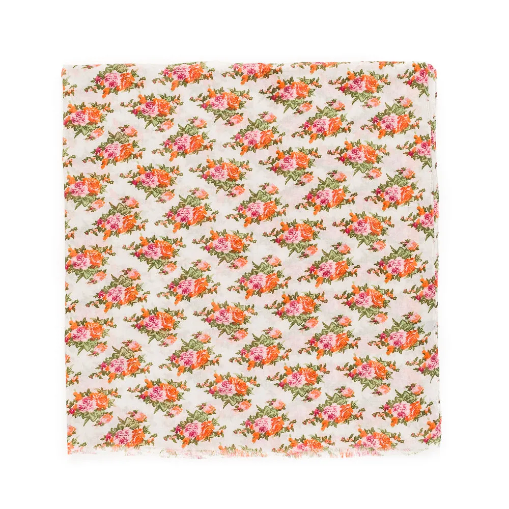 Spanish Design Printed Viscose Scarf (Beige Orange Flower)