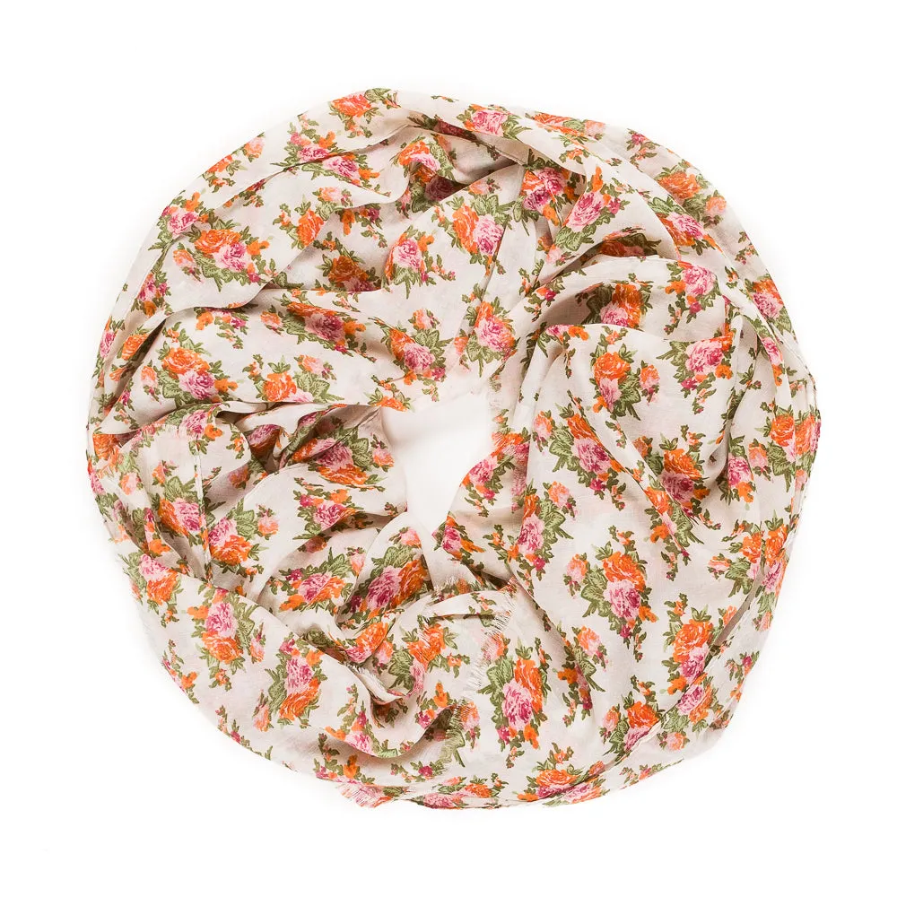 Spanish Design Printed Viscose Scarf (Beige Orange Flower)