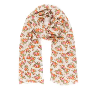 Spanish Design Printed Viscose Scarf (Beige Orange Flower)