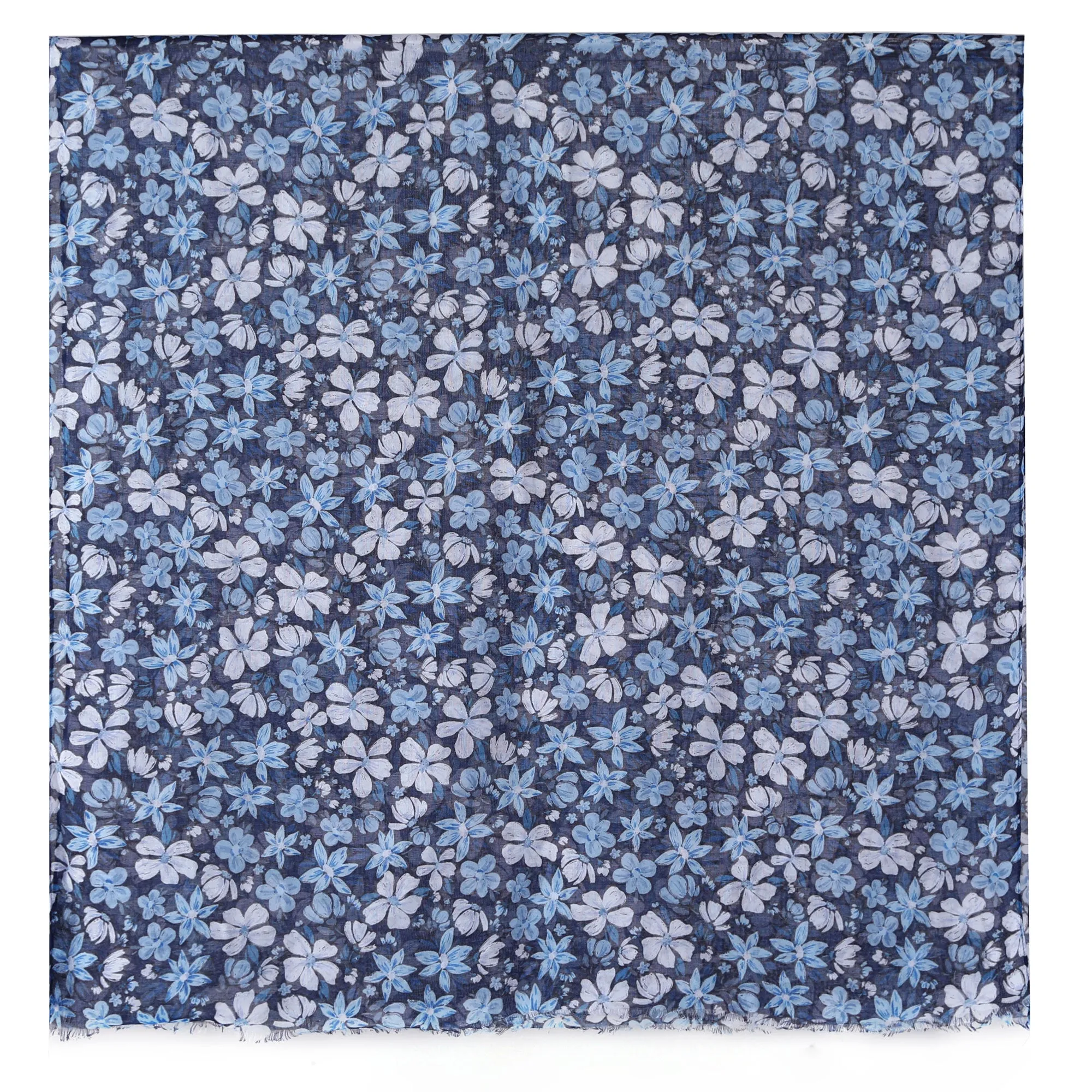 Spanish Design Printed Viscose Scarf (Double Blue Floral)