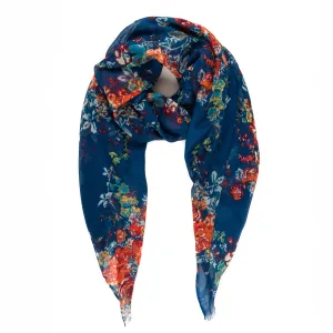 Spanish Design Printed Viscose Scarf (Navy Flower)
