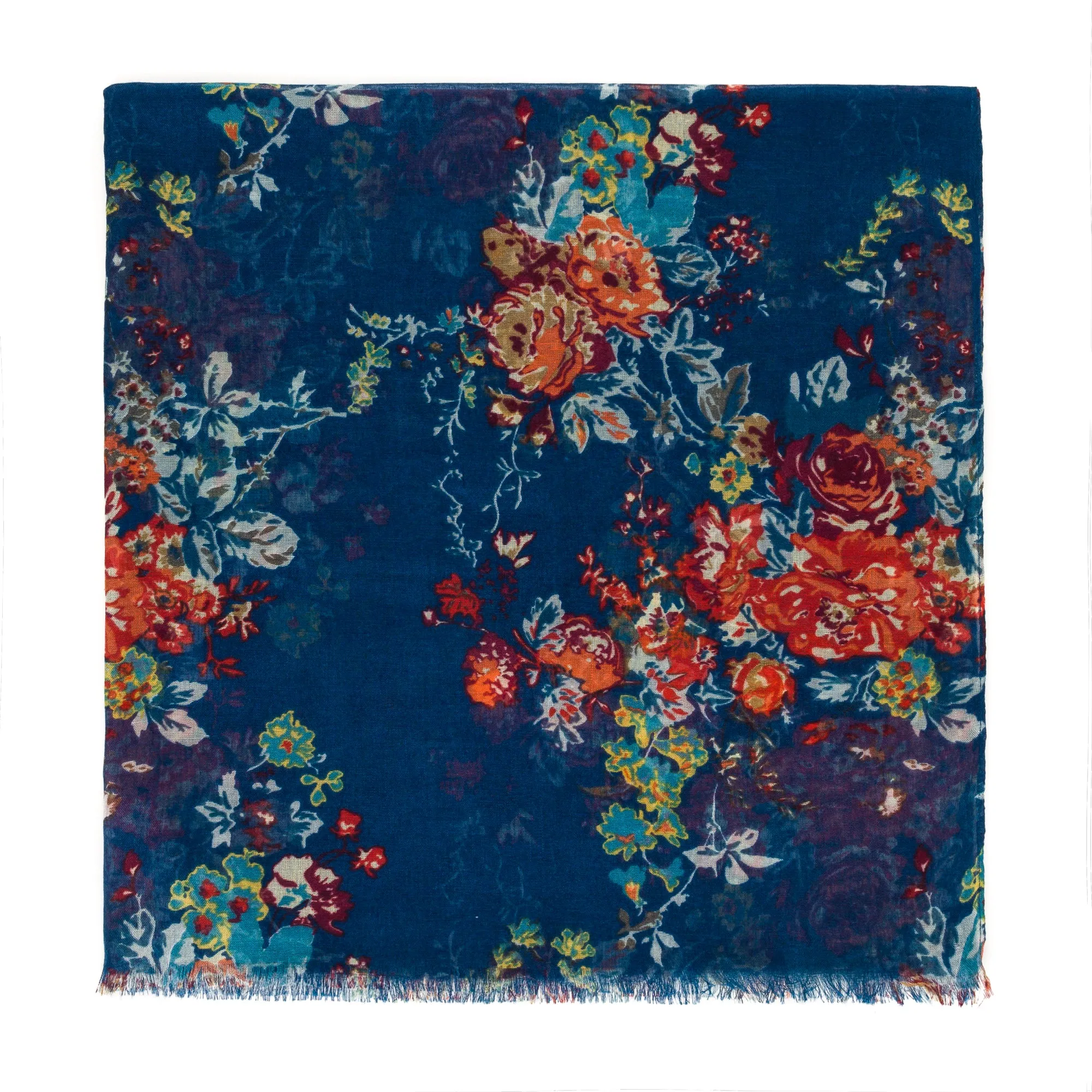 Spanish Design Printed Viscose Scarf (Navy Flower)