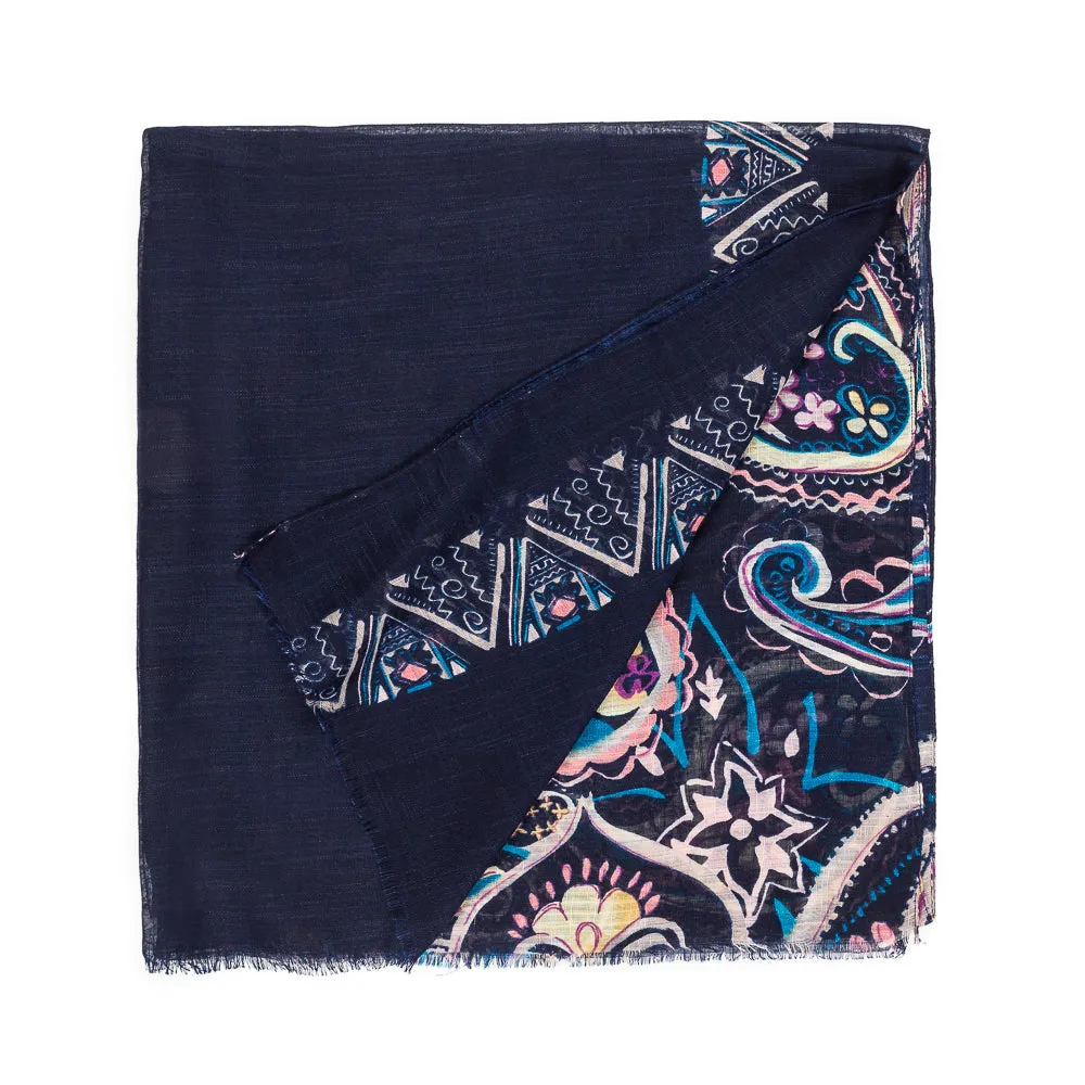 Spanish Design Printed Viscose Scarf (Navy Pattern)