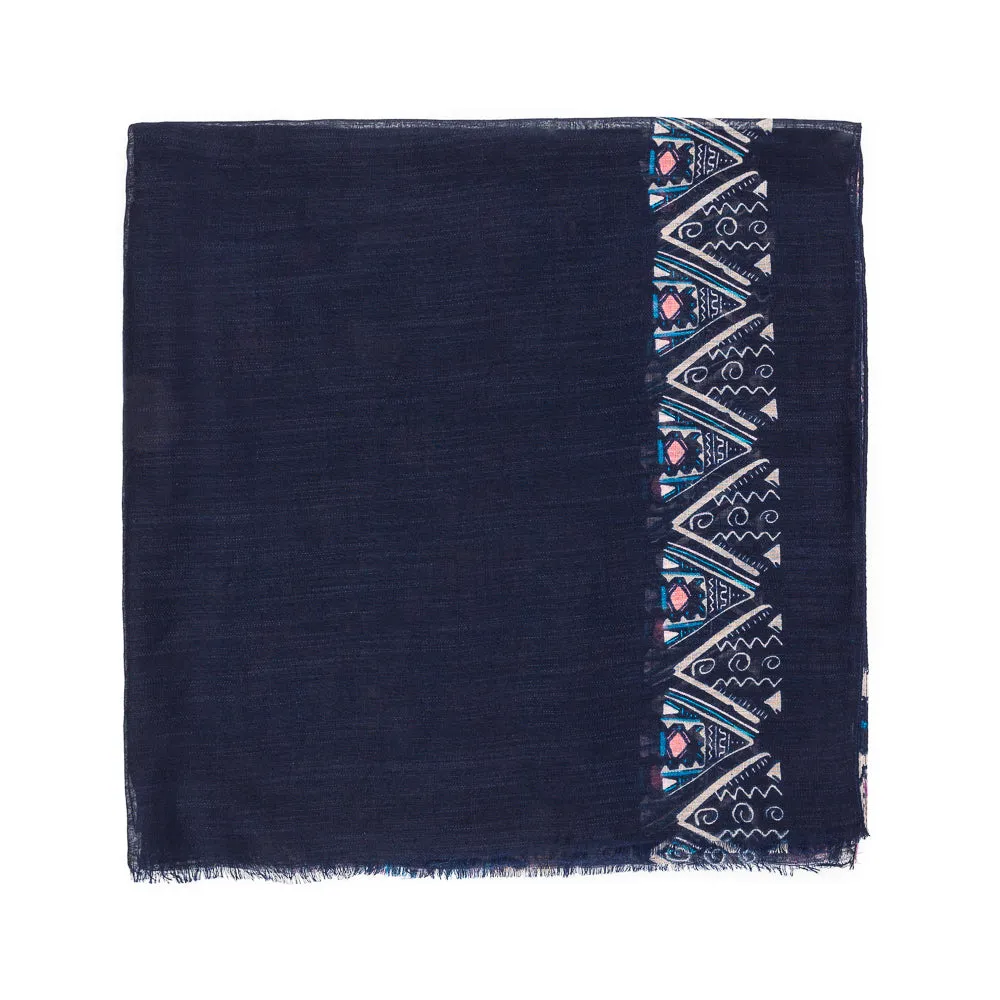 Spanish Design Printed Viscose Scarf (Navy Pattern)