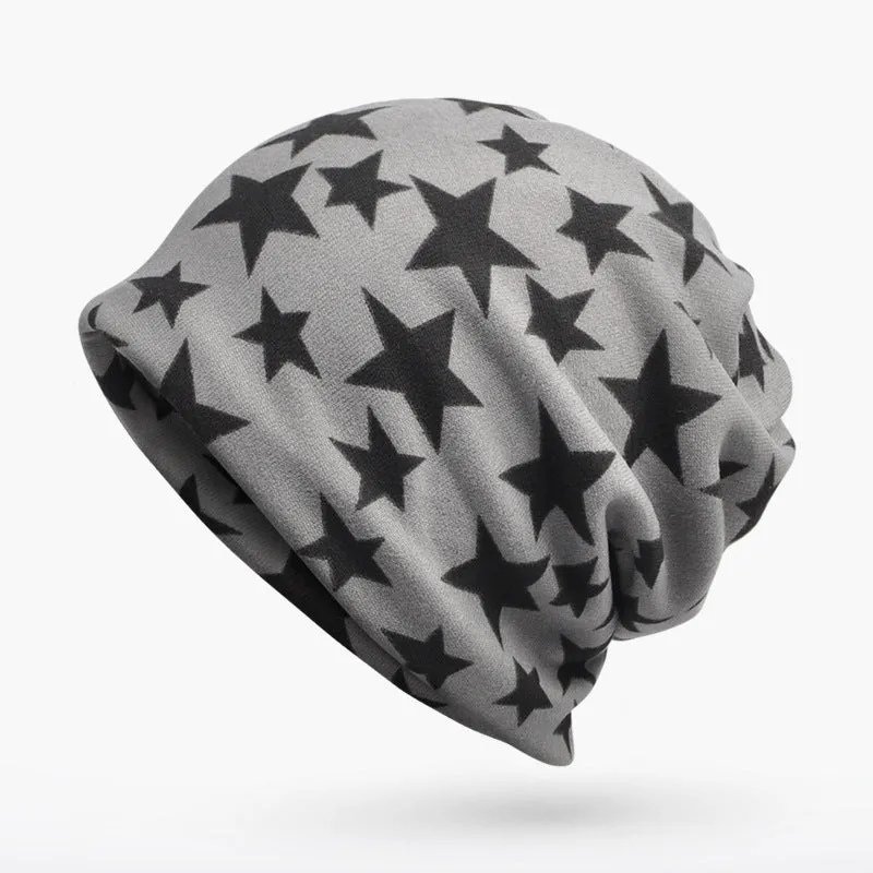 Star Pattern Velvet Lined Beanie Hat Scarf Combo
