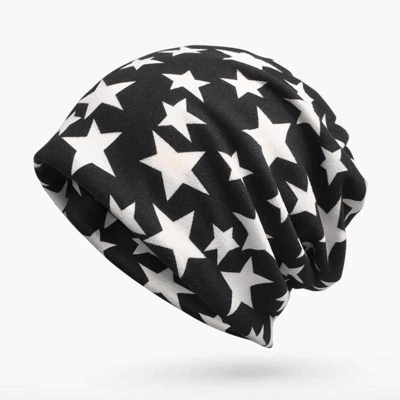 Star Pattern Velvet Lined Beanie Hat Scarf Combo