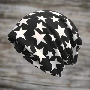 Star Pattern Velvet Lined Beanie Hat Scarf Combo