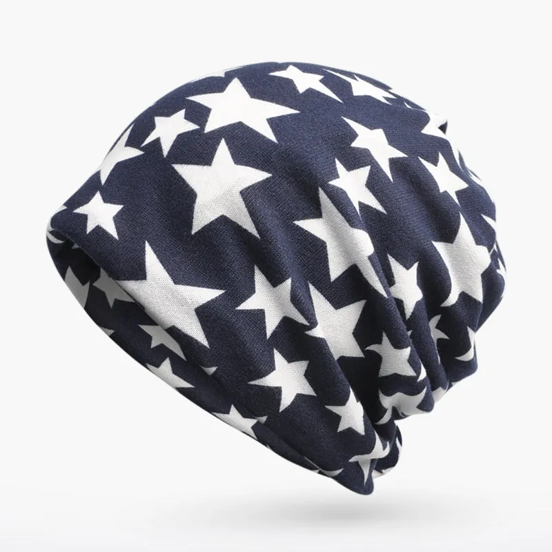Star Pattern Velvet Lined Beanie Hat Scarf Combo