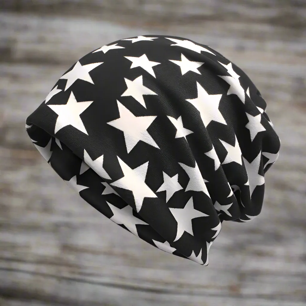 Star Pattern Velvet Lined Beanie Hat Scarf Combo