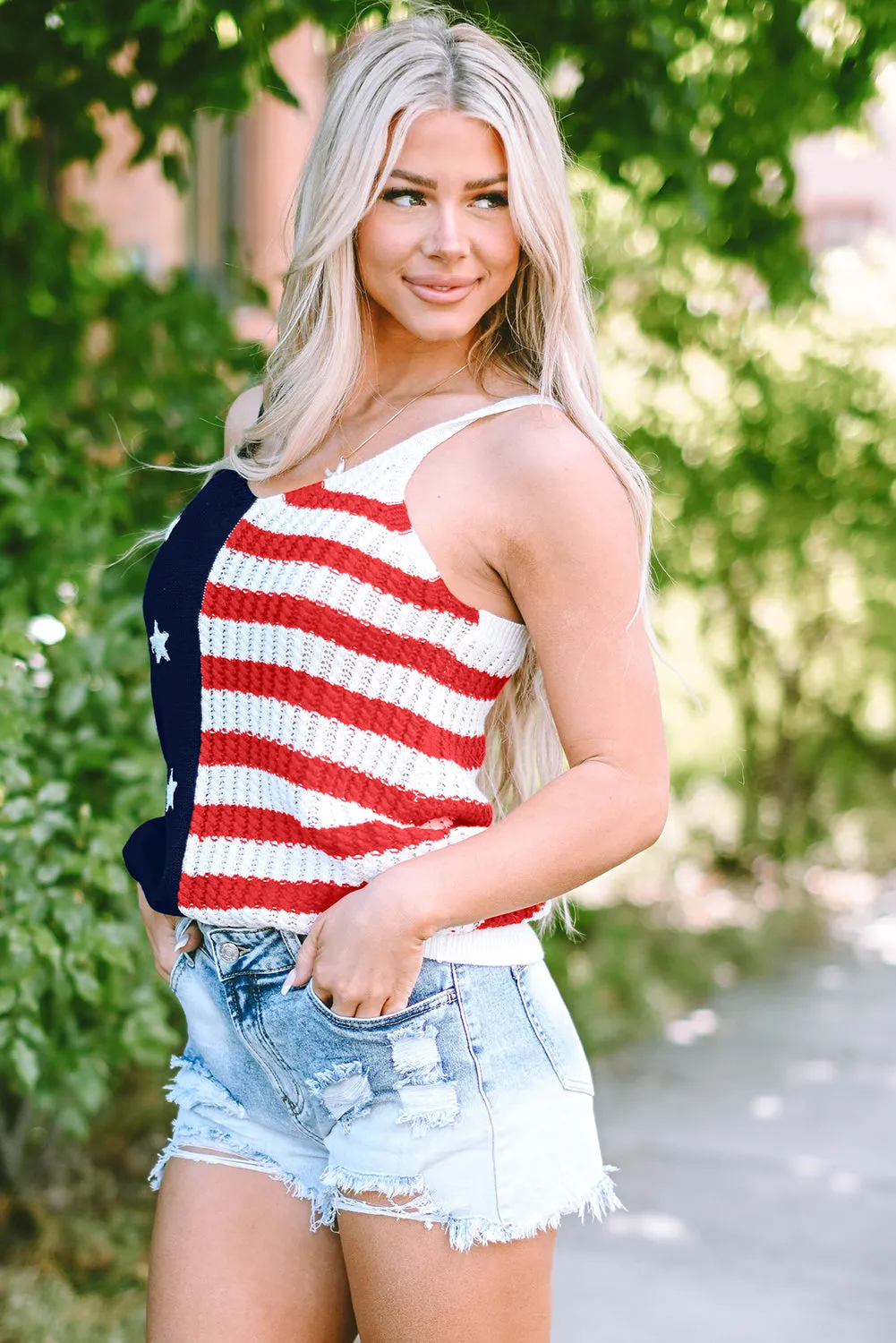 Stars Stripes Flag Pattern Knitted Tank