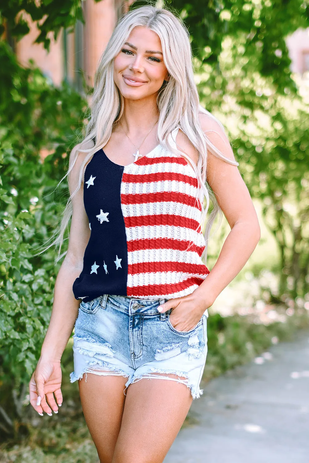Stars Stripes Flag Pattern Knitted Tank