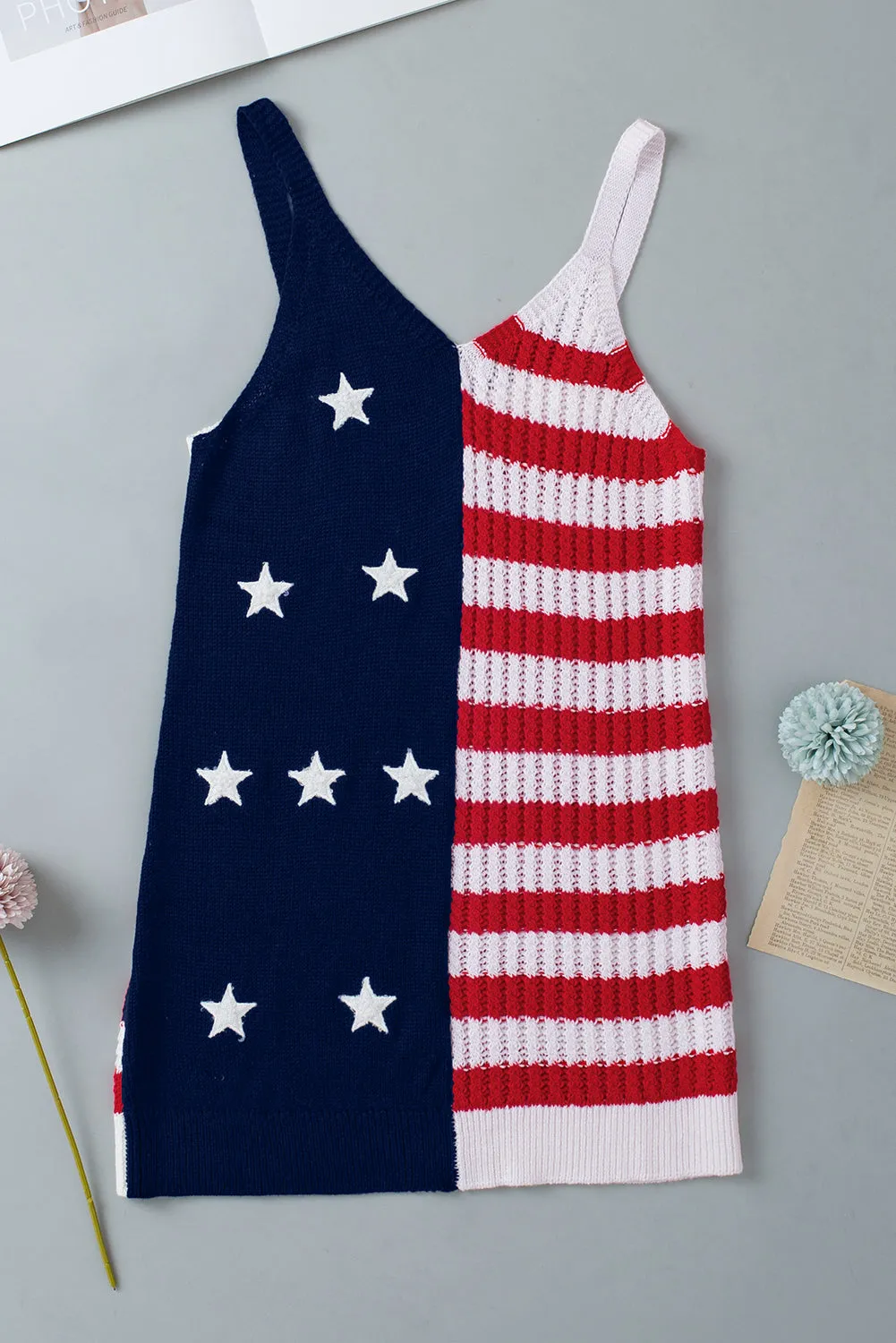 Stars Stripes Flag Pattern Knitted Tank