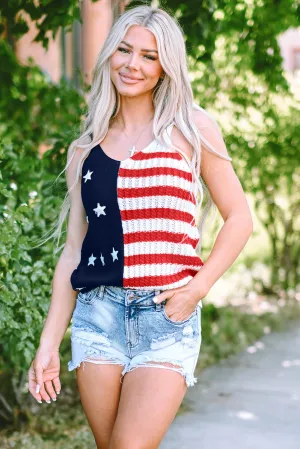 Stars Stripes Flag Pattern Knitted Tank