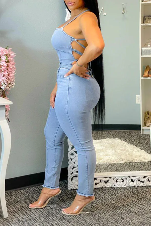 storexq Light Blue Pretty Backless Jumpsuit