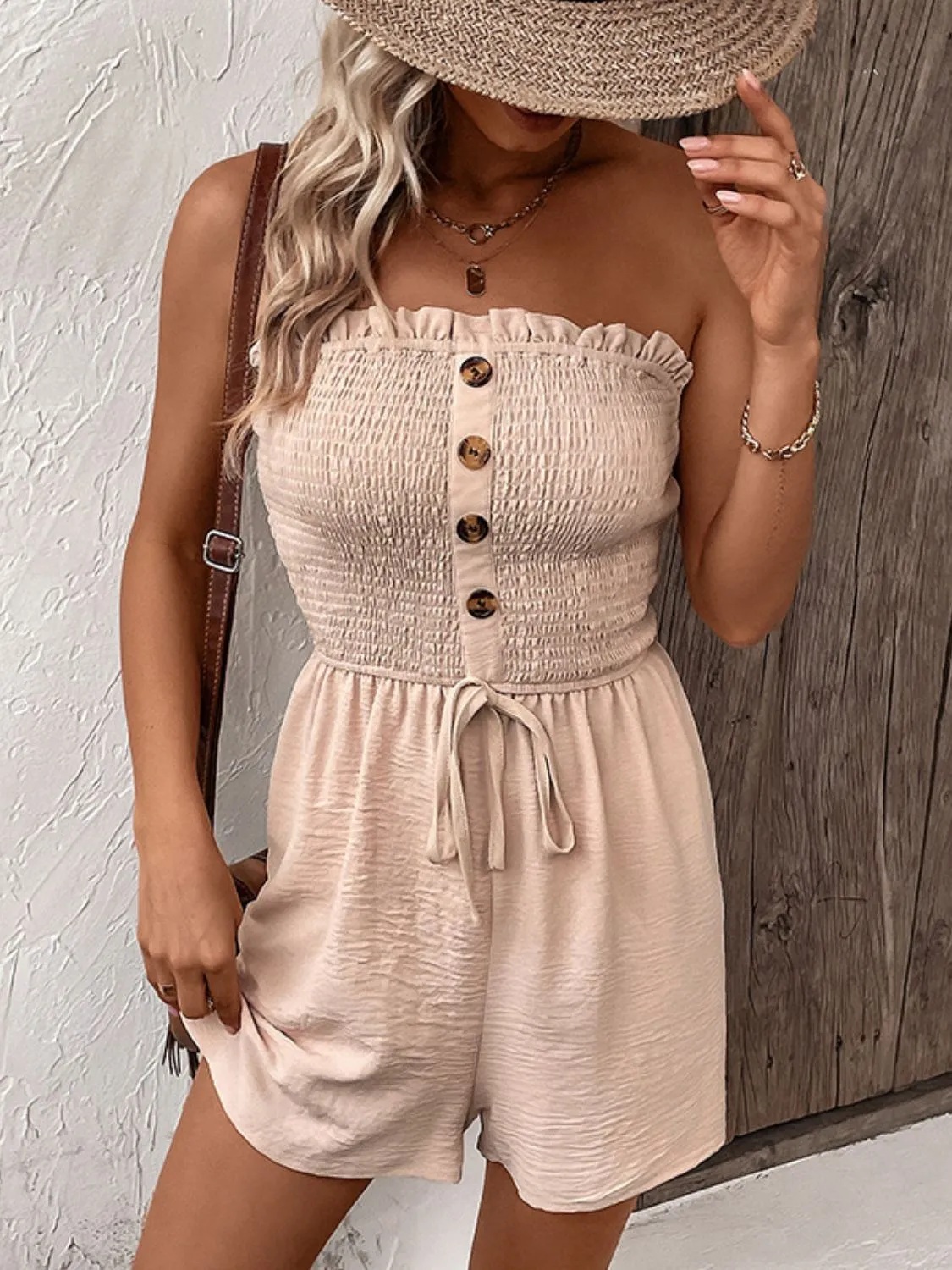 Strapless Romper With Button Details
