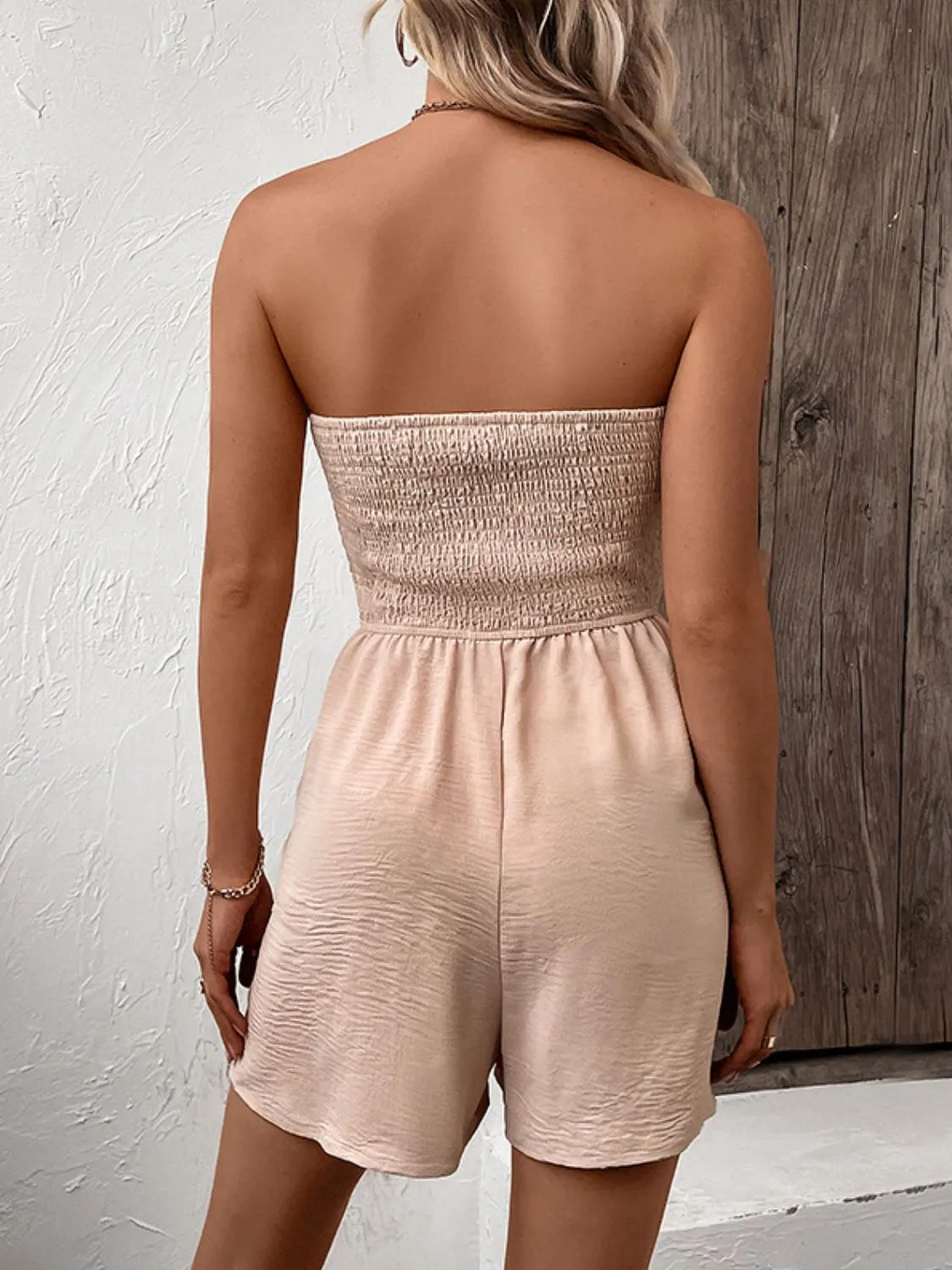 Strapless Romper With Button Details