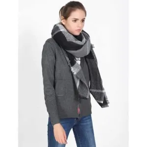 Streetwear Plaid Fringed Shawl Scarf - Deep Gray