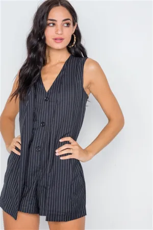 Stripe Sleeveless Romper | Navy