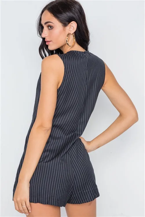 Stripe Sleeveless Romper | Navy