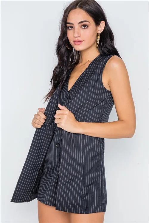 Stripe Sleeveless Romper | Navy