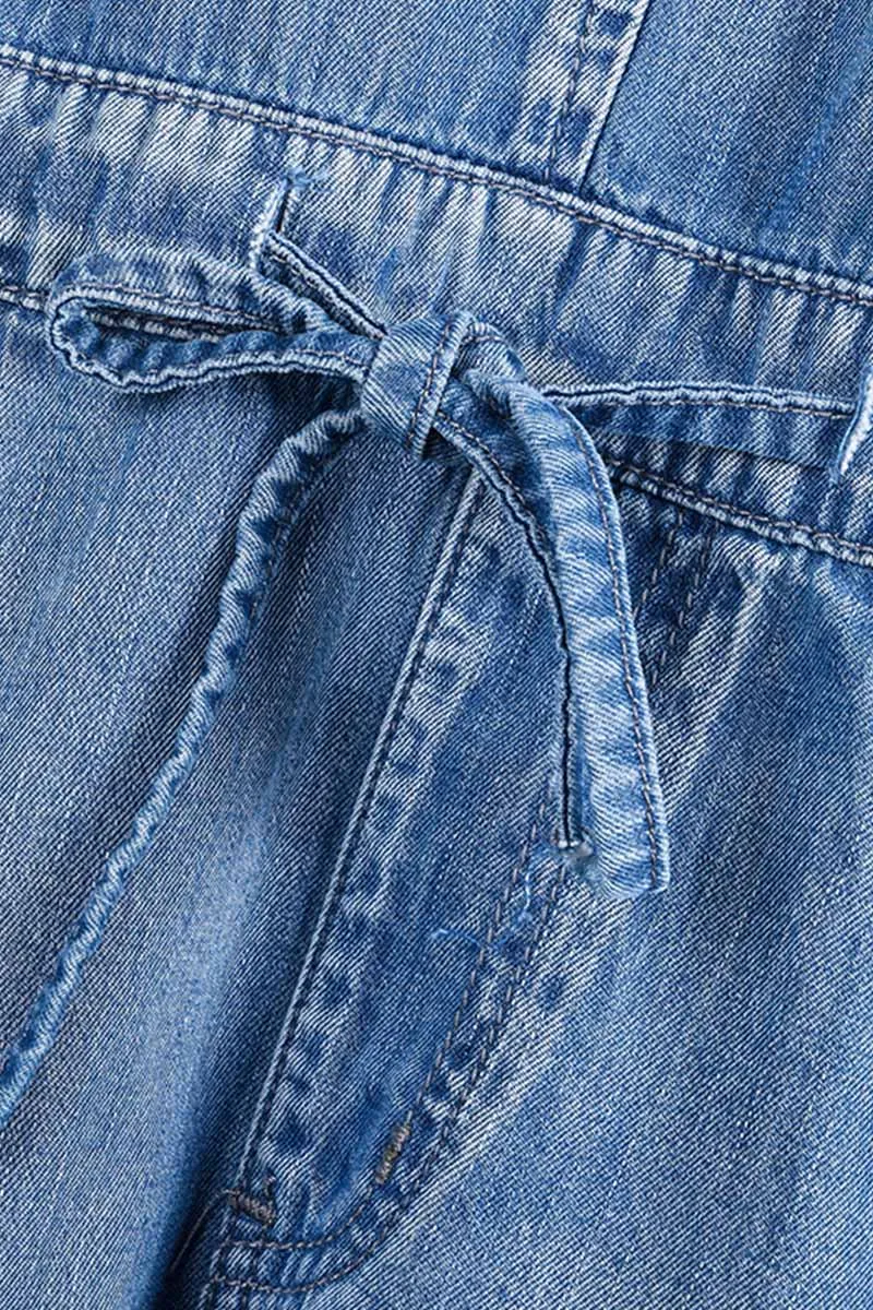 Stylish Belt Tassel Denim Romper