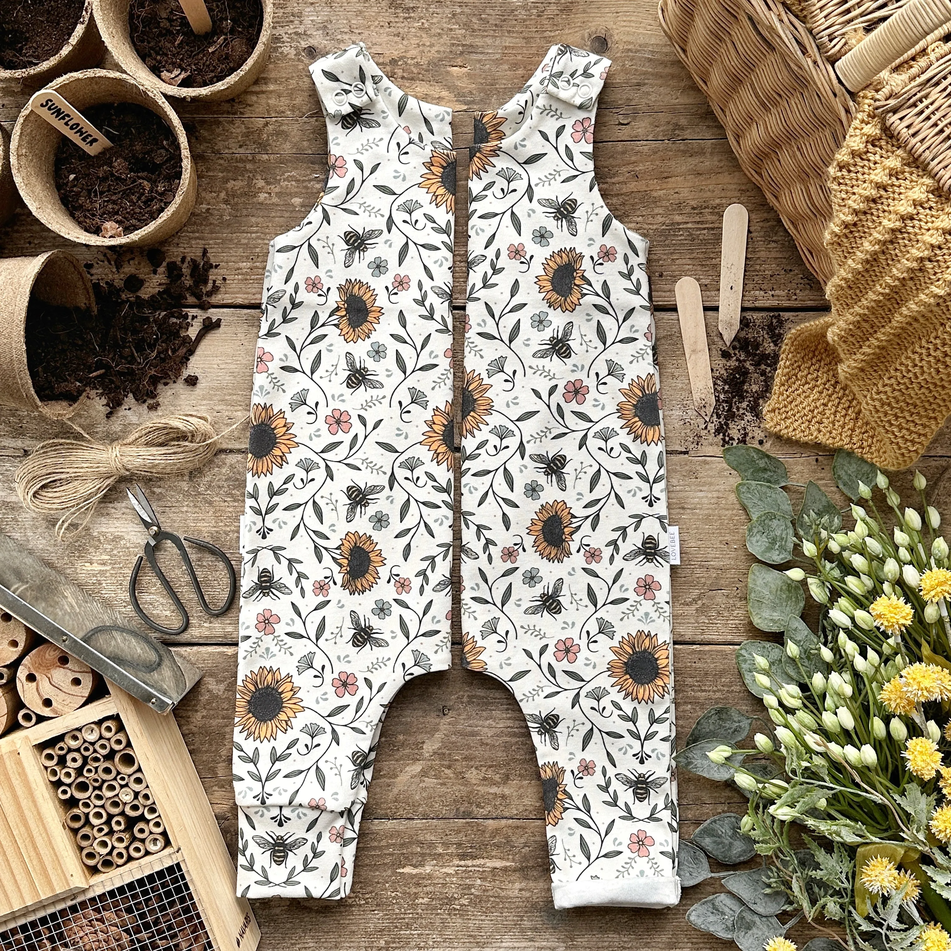 Sunflower Bee Long Romper
