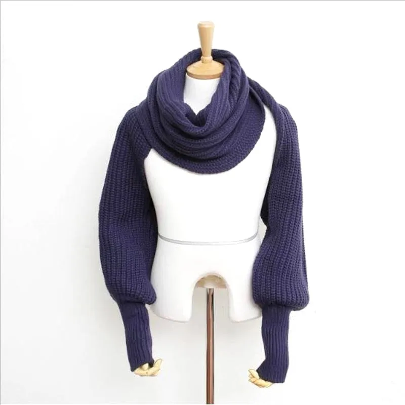 SupSindy European style Winter women long scarf with sleeves wool knitted scarves -Shawl High quality