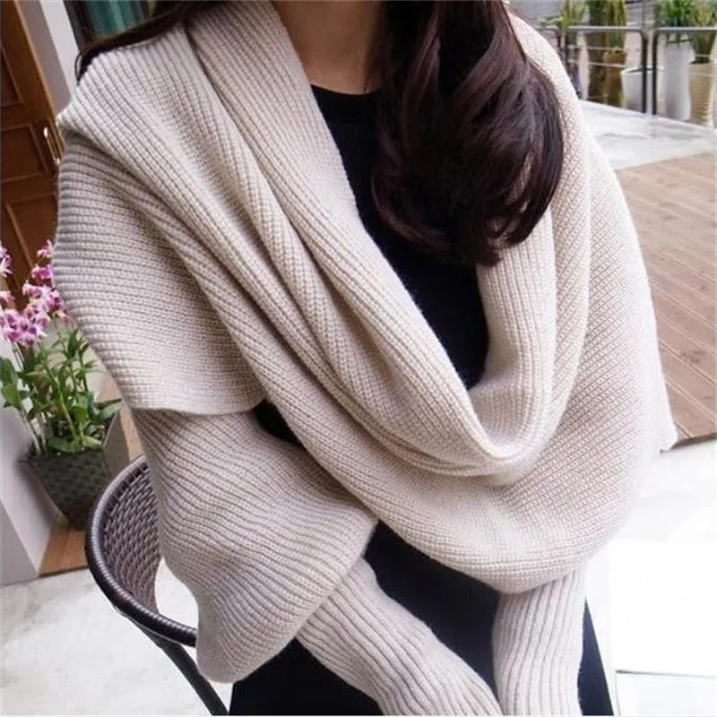 SupSindy European style Winter women long scarf with sleeves wool knitted scarves -Shawl High quality