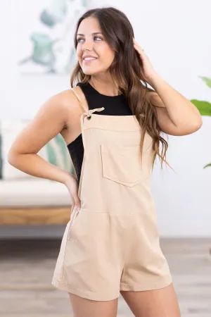 Tan Adjustable Tie Strap Romper