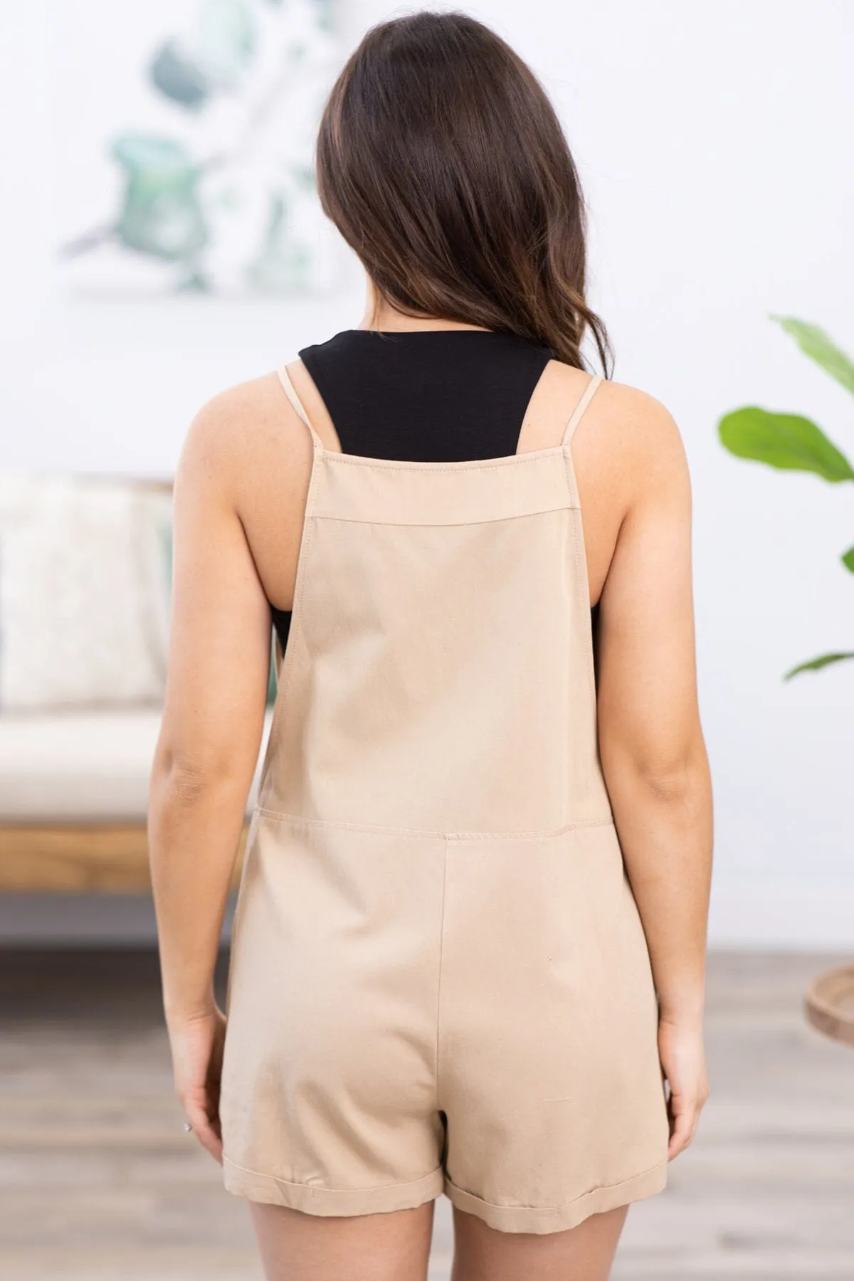 Tan Adjustable Tie Strap Romper