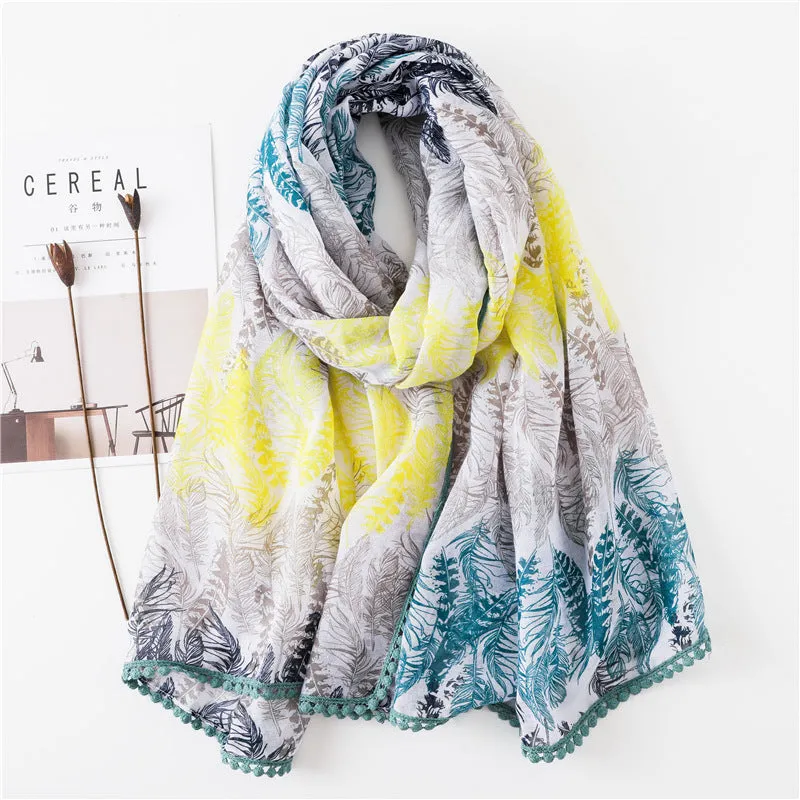 Tassel Printed Leaf Flowers Flamingo Scarf Ethnic Shawl for Women Ladies Girls