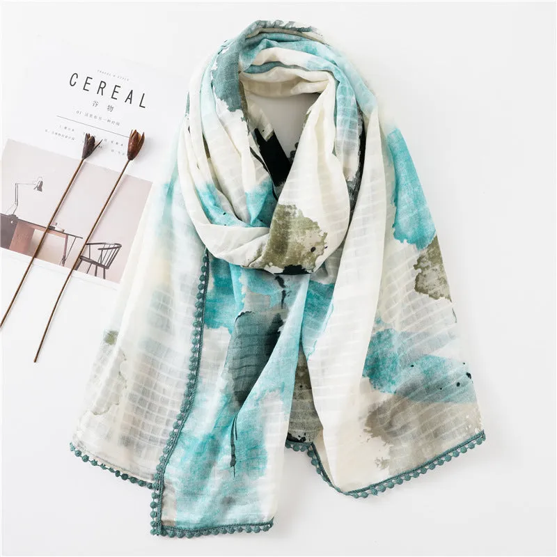 Tassel Printed Leaf Flowers Flamingo Scarf Ethnic Shawl for Women Ladies Girls
