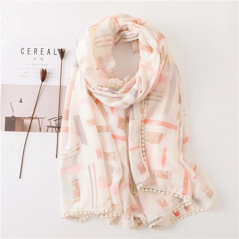 Tassel Printed Leaf Flowers Flamingo Scarf Ethnic Shawl for Women Ladies Girls