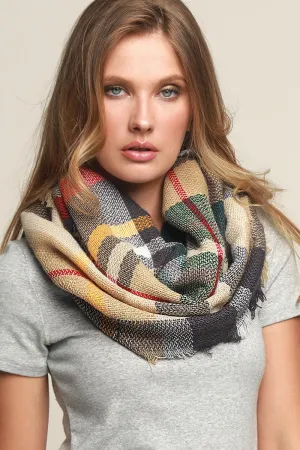 Taupe Plaid Infinity Scarf