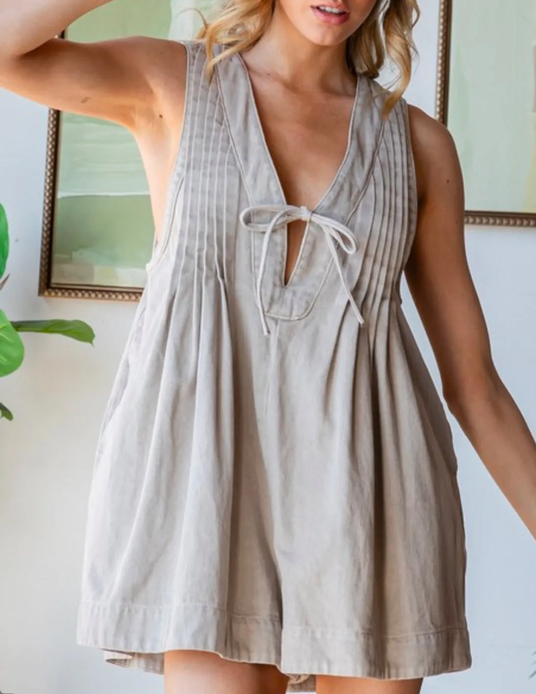 The It Girl Denim Taupe Romper